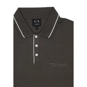 Dunkelolivgrün Armani Exchange Herren-Poloshirt mit weißem Besatz, Kurzarm, aus Baumwoll-Elastan mit gesticktem Logo