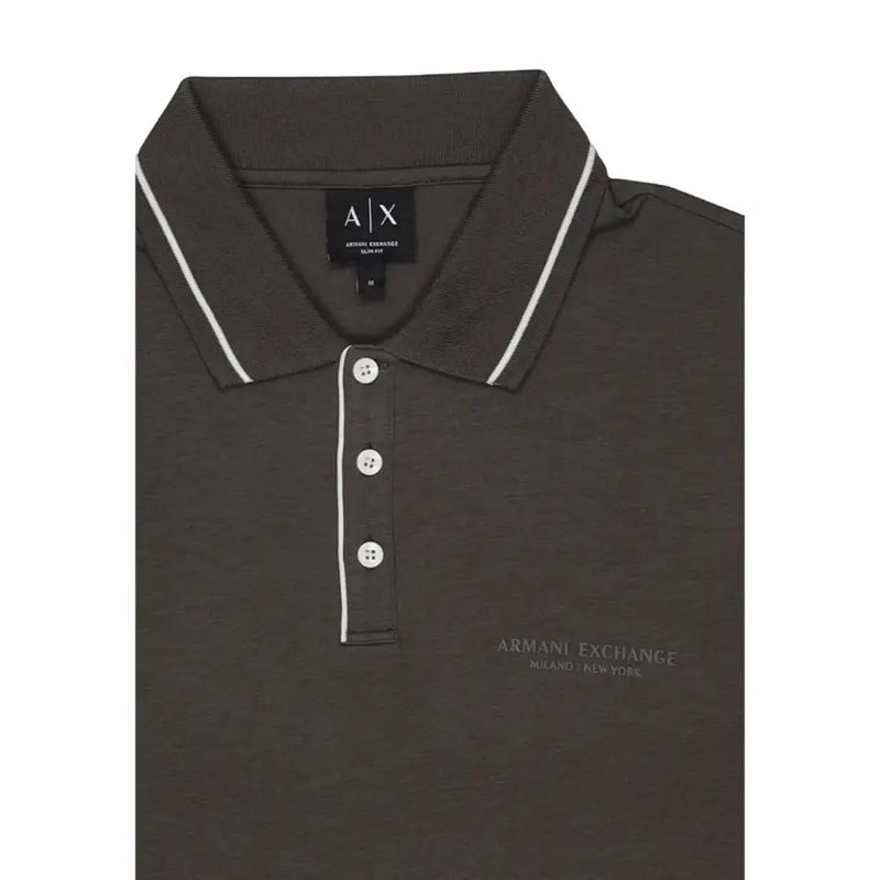 Dunkelolivgrün Armani Exchange Herren-Poloshirt mit weißem Besatz, Kurzarm, aus Baumwoll-Elastan mit gesticktem Logo