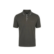 Armani Exchange Herren-Polohemd, braun, kurzärmelig, aus Baumwoll-Elastan mit dunkelolivgrünem Stoff und weißem Besatz an Kragen und Knopfleiste