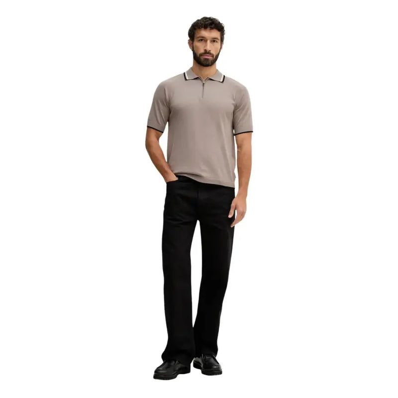 Armani Exchange Herren-Polohemd, braun, kurzärmelig, aus Baumwolle mit schwarzem Besatz an Kragen und Ärmelbündchen