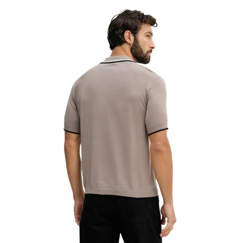 Armani Exchange Herren-Polohemd, braun, kurzärmelig, aus Baumwollstrick mit schwarzem Besatz an Kragen und Ärmelbündchen