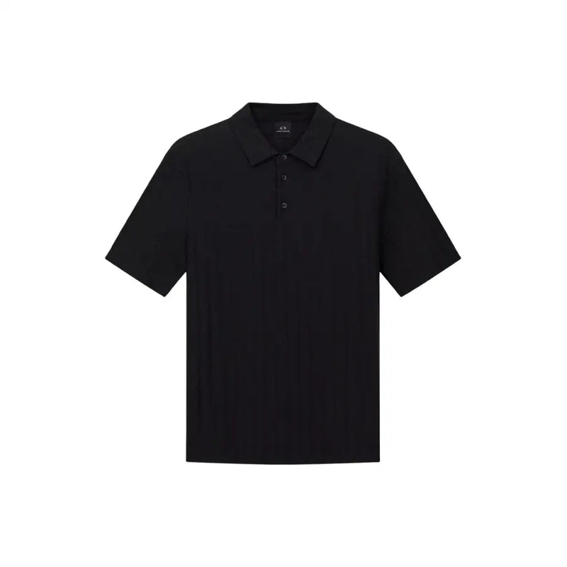 Armani Exchange Schwarzes Herren-Polohemd mit kurzen Ärmeln, klassischem Kragen und Dreiknopfleiste, aus 100 % Baumwolle