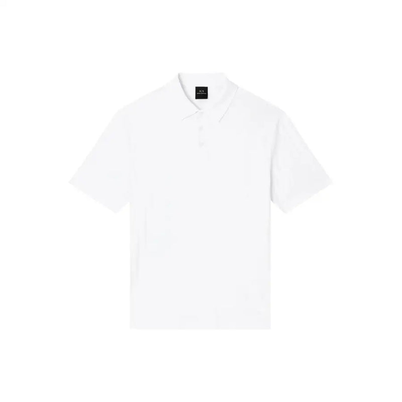 Armani Exchange Weißes Herren-Polohemd mit kurzen Ärmeln aus 100 % Baumwolle, klassischem Kragen und dezentem Markenlabel am Halsausschnitt.