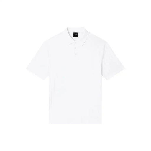 Armani Exchange Weißes Herren-Polohemd mit kurzen Ärmeln aus 100 % Baumwolle, klassischem Kragen und dezentem Markenlabel am Halsausschnitt.