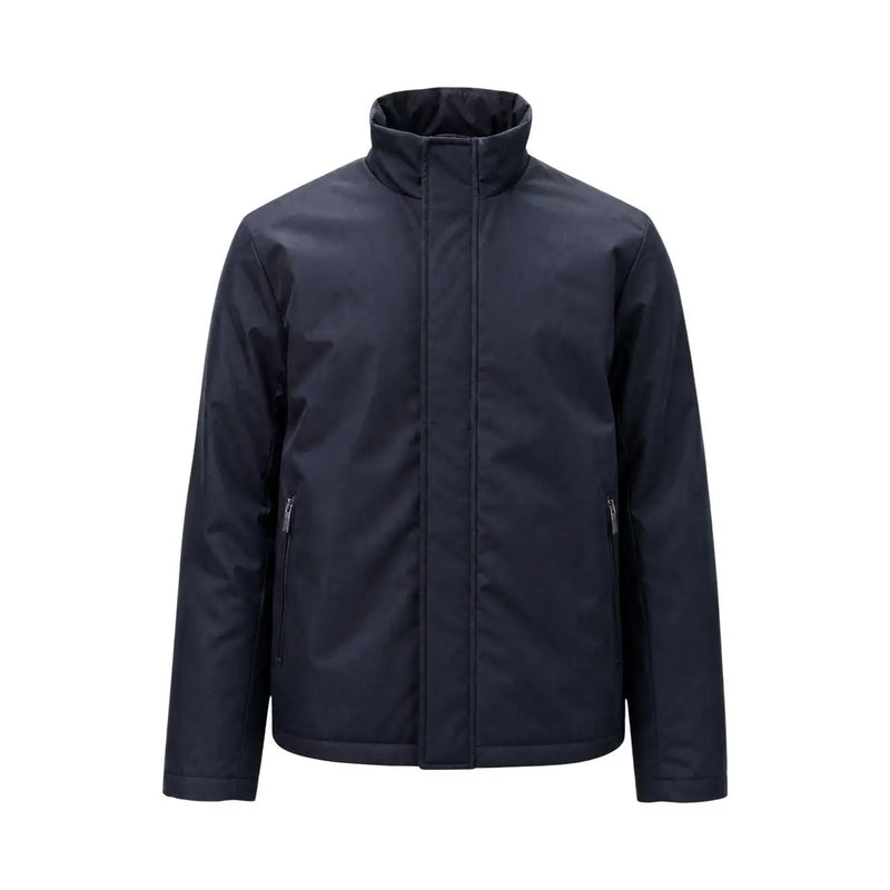 Armani Exchange Herren-Polyesterblazer, schwarz mit dunkelblauen Details, elegantem, modernem, wasserdichtem Schnitt, hohem Kragen, Reißverschlusstaschen