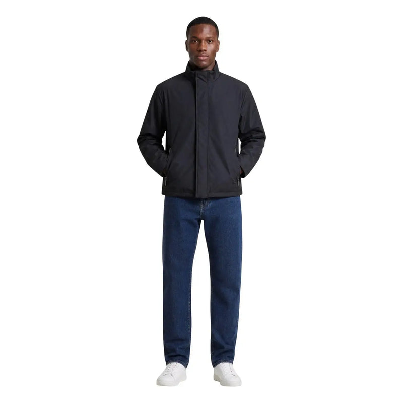 Armani Exchange Schwarzer Herrenblazer aus Polyester mit Reißverschluss vorne, hohem Kragen und zwei Seitentaschen.
