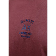 Armani Exchange Rotes Herren-T-Shirt aus Baumwolle mit bordeauxrotem Stoff und dunkelblauem, gesticktem Logo auf der Vorderseite