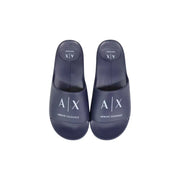 Armani Exchange Herren-Gummipantoffeln, marineblaue Sandalen mit weißem Logo, Modell XM002744