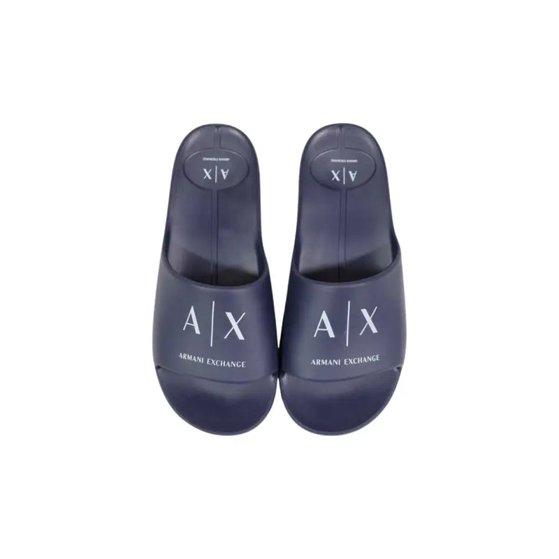 Armani Exchange Herren-Gummipantoffeln, marineblaue Sandalen mit weißem Logo, Modell XM002744