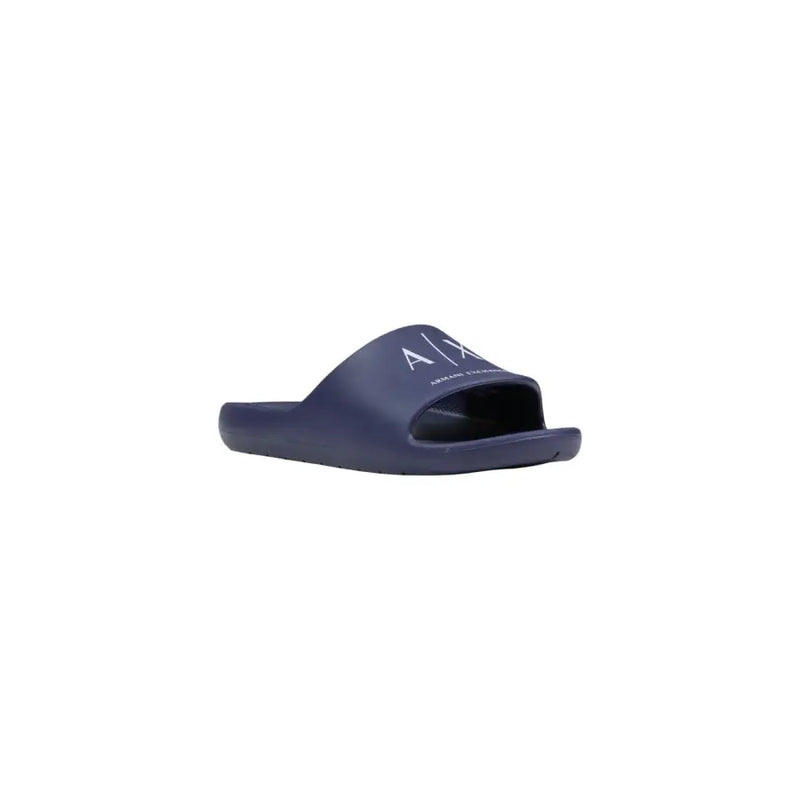 Marineblau armani exchange Herren-Gummisandalen zum Hineinschlüpfen mit weißem Logo-Branding und blauem Logo-Print xm002744