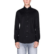 Armani Exchange Schwarzes Herrenhemd mit langen Ärmeln, Knopfleiste, dezentem Glanz und silbernen Knöpfen aus edlem Stoff