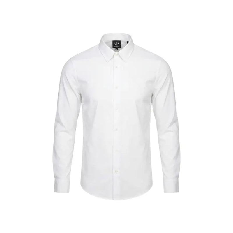 Armani Exchange Weißes Herrenhemd mit langen Ärmeln, Knopfleiste, klassischem Kragen und taillierter Passform