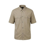 Beige Kurzarm Armani Exchange Herrenhemd mit Kragen und zwei Brusttaschen mit Ax-Markenlabel