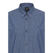 Armani Exchange Herrenhemd, blau meliert, aus Baumwolle, mit Knopfleiste und dezentem Axt-Logo auf Brust und Kragen