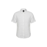 Armani Exchange Weißes Herrenhemd mit kurzen Ärmeln, Knopfleiste, klassischem Kragen und dezenter Struktur mit Logo-Etikett