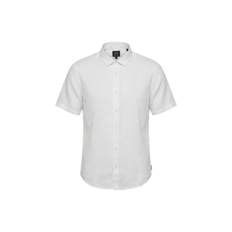 Armani Exchange Weißes Herrenhemd mit kurzen Ärmeln, Knopfleiste, klassischem Kragen und dezenter Struktur mit Logo-Etikett