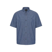 Armani Exchange Herrenhemd, blau, kurzärmelig, mit Knopfleiste, dezenter Struktur und kleinem, gesticktem Logo auf der Brust