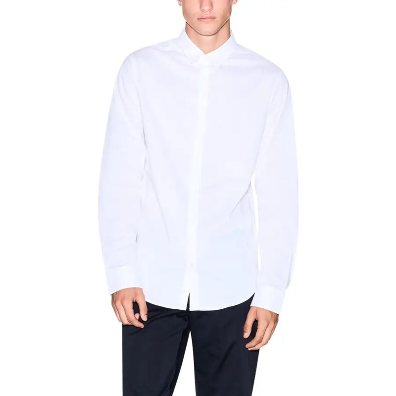 Armani Exchange Weißes Herrenhemd mit langen Ärmeln, Knopfleiste, klassischem Kragen und taillierter Passform aus Baumwolle