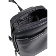 Armani Exchange Schwarze Herren-Schultertasche aus Polyester mit strukturiertem Leder-Crossbody-Design und Reißverschluss