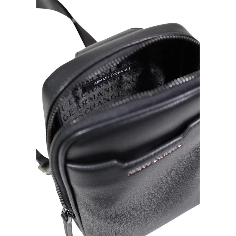 Armani Exchange Schwarze Herren-Schultertasche aus Polyester mit strukturiertem Leder-Crossbody-Design und Reißverschluss