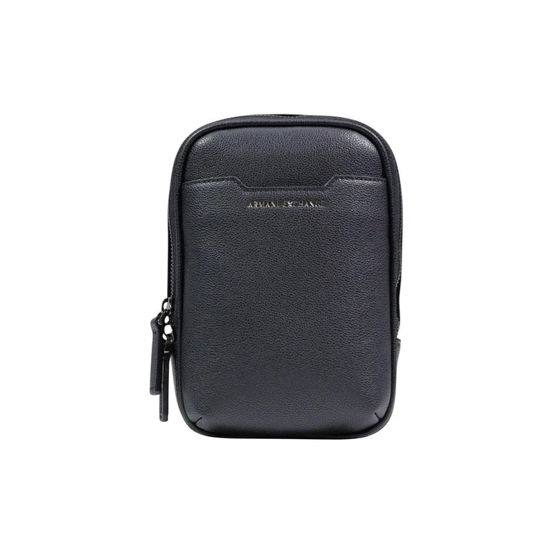Armani Exchange Schwarze Herren-Schultertasche aus strukturiertem Leder mit dezentem, geprägtem Logo und Polyesterdetails
