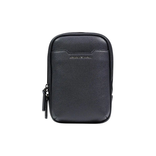 Armani Exchange Schwarze Herren-Schultertasche aus strukturiertem Leder mit dezentem, geprägtem Logo und Polyesterdetails