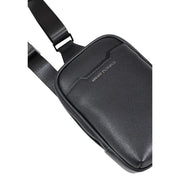 Armani Exchange Schwarze Herren-Schultertasche aus strukturiertem Leder, Crossbody-Modell mit minimalistischem Design und geprägtem Logo