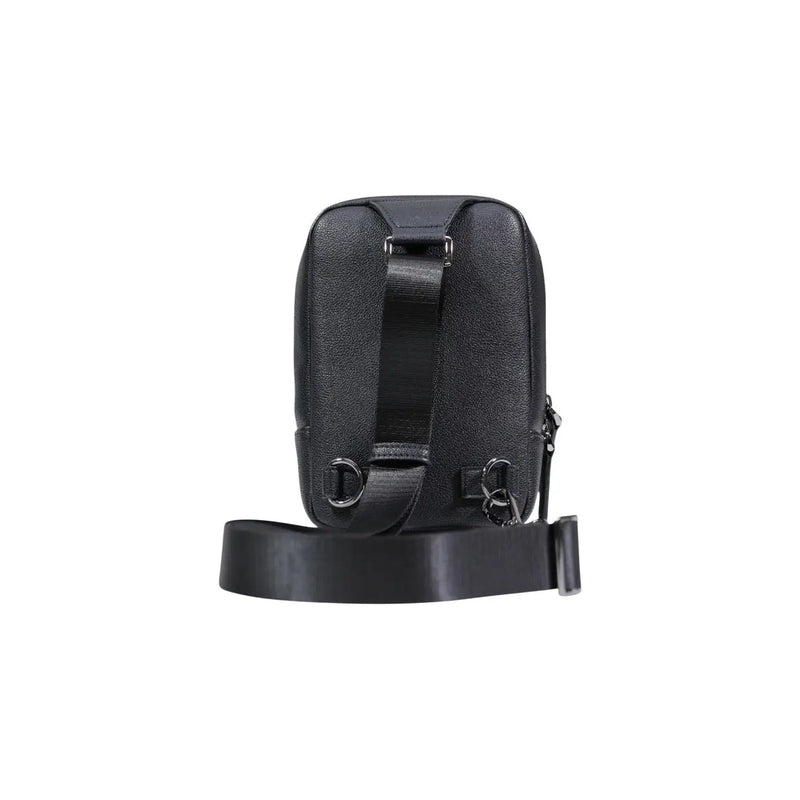 Armani Exchange Schwarze Herren-Schultertasche aus genarbtem Leder, Crossbody-Bag mit verstellbarem Riemen und Metallbeschlägen, 15 x 20 x 6 cm