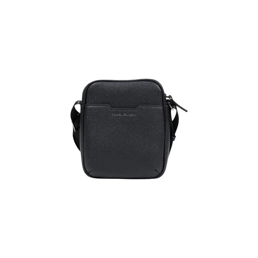 Armani Exchange Schwarze Herren-Schultertasche aus strukturiertem Leder mit dezentem Logo auf der Vorderseite und Polyesterdetails.