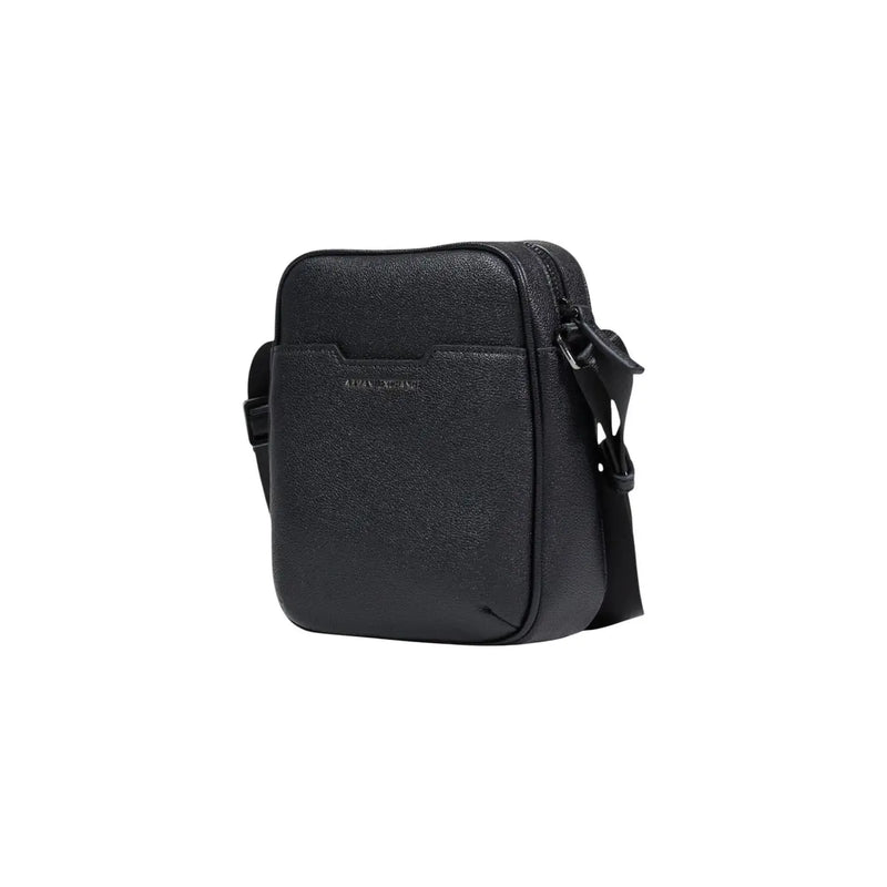 Armani Exchange Schwarze Herren-Schultertasche aus Polyester mit schwarzem, strukturiertem Lederdesign und verstellbarem Schultergurt