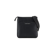 Armani Exchange Schwarze Herren-Schultertasche aus Polyester (21 x 22 x 3 cm) mit strukturiertem Leder und silberfarbenen Beschlägen, Crossbody-Design