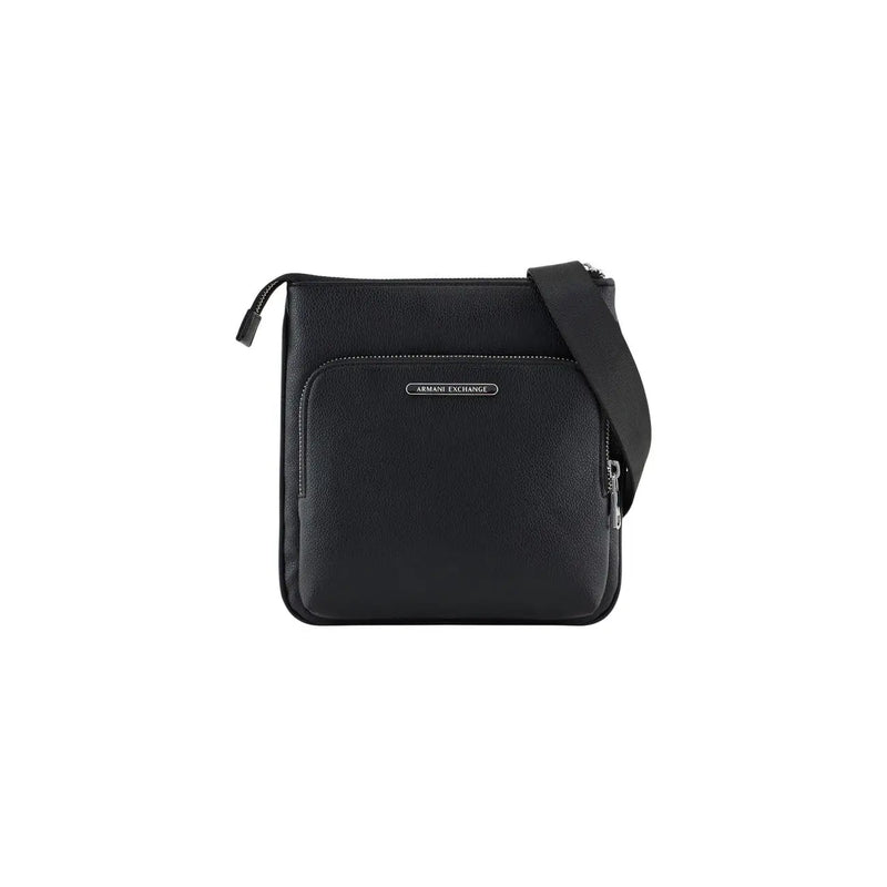 Armani Exchange Schwarze Herren-Schultertasche aus Polyester (21 x 22 x 3 cm) mit strukturiertem Leder und silberfarbenen Beschlägen, Crossbody-Design