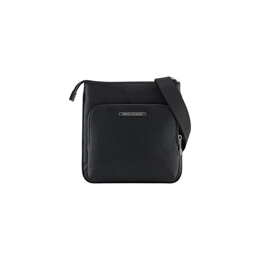 Armani Exchange Schwarze Herren-Schultertasche aus Polyester (21 x 22 x 3 cm) mit strukturiertem Leder und silberfarbenen Beschlägen, Crossbody-Design