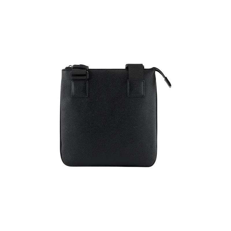 Armani Exchange Schwarze Herren-Schultertasche aus genarbtem Leder, Crossbody-Bag mit Reißverschluss und verstellbarem Riemen, 21 x 22 x 3 cm