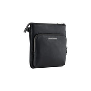 Armani Exchange Schwarze Herren-Schultertasche aus Polyester mit strukturiertem Leder, silberfarbenen Reißverschlüssen und minimalistischem Design, 21 x 22 x 3 cm