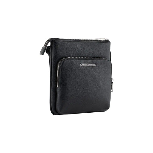 Armani Exchange Schwarze Herren-Schultertasche aus Polyester mit strukturiertem Leder, silberfarbenen Reißverschlüssen und minimalistischem Design, 21 x 22 x 3 cm