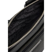 Armani Exchange Schwarze Herren-Schultertasche aus Polyester mit strukturiertem Leder-Crossbody-Design und silberfarbenen Reißverschlüssen
