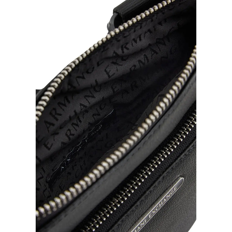 Armani Exchange Schwarze Herren-Schultertasche aus Polyester mit strukturiertem Leder-Crossbody-Design und silberfarbenen Reißverschlüssen