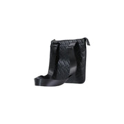 Armani Exchange Schwarze Herren-Schultertasche aus Polyester mit Webmuster und verstellbarem Schulterriemen aus Leder.