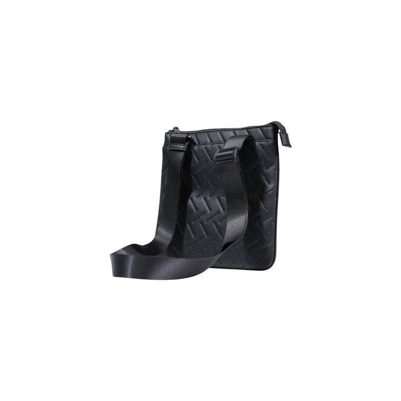 Armani Exchange Schwarze Herren-Schultertasche aus Polyester mit Webmuster und verstellbarem Schulterriemen aus Leder.