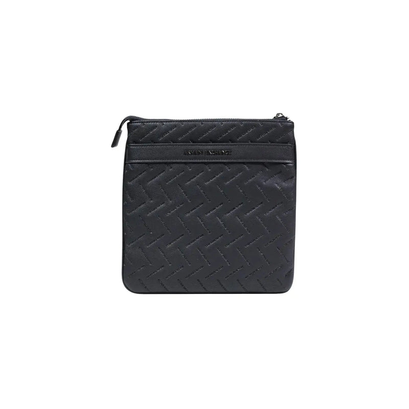 Armani Exchange Schwarze Herren-Schultertasche aus gestepptem Leder, Crossbody-Tasche mit dezenter Webstruktur und geprägtem Logo, Polyester
