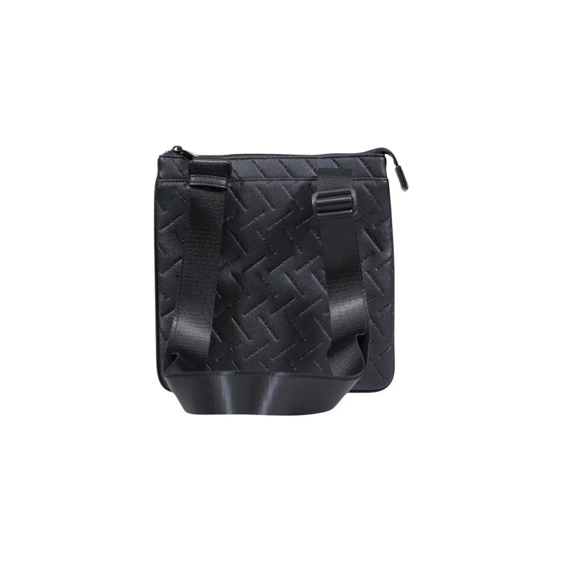 Armani Exchange Schwarze Herren-Schultertasche aus gewebtem Leder, Crossbody-Modell mit elegantem Strukturmuster und verstellbarem Riemen