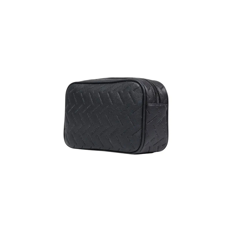 Schwarze Leder-Kulturtasche mit strukturiertem Fischgrätmuster und Reißverschluss für Armani Exchange Herren-Schultertasche