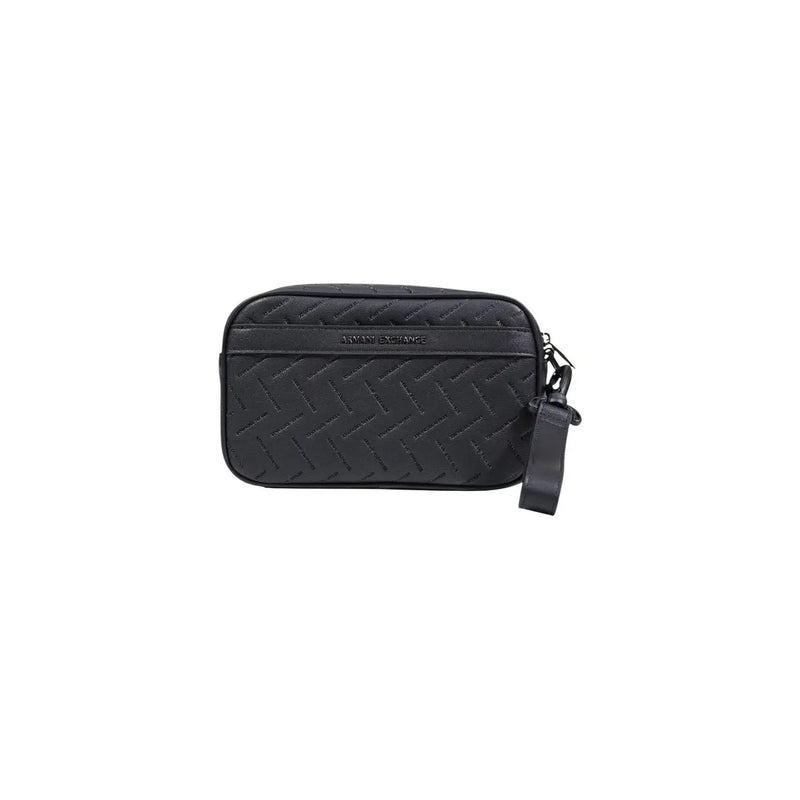 Armani Exchange Schwarze Herren-Schultertasche aus Polyester mit gesteppter Handgelenkschlaufe in Webstruktur und Reißverschluss