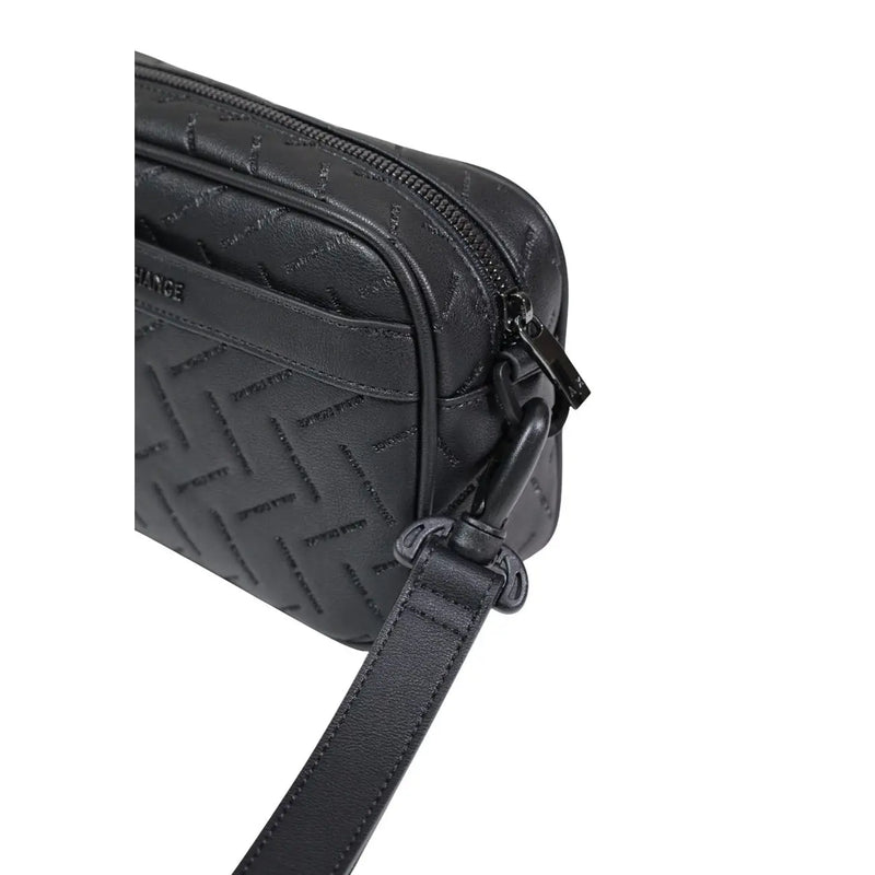 Armani Exchange Schwarze Herren-Schultertasche aus gestepptem Leder mit Fischgrätmuster und verstellbarem Riemen