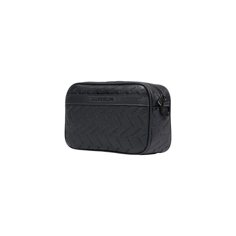 Armani Exchange Schwarze Herren-Schultertasche aus Polyester, 24 x 15 x 8 cm, mit schwarzer, strukturierter Leder-Kulturtasche im Fischgrätmuster und geprägtem Markenlogo.
