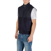 Armani Exchange Ärmelloses Herren-Sweatshirt mit Reißverschluss aus schwarzer Baumwolle mit weißen kurzen Ärmeln und dezenter Seitentasche