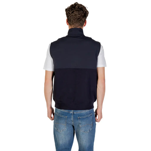 Navy blue and white two-tone fleece vest with high collar by Armani Exchange made of cotton for men