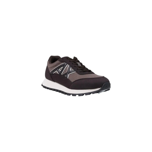 Armani Exchange Herren-Sneaker, braun, sportlich, aus Polyester, mit schwarzem und grauem Mesh-Obermaterial, weißer Sohle und silbernen Logo-Details