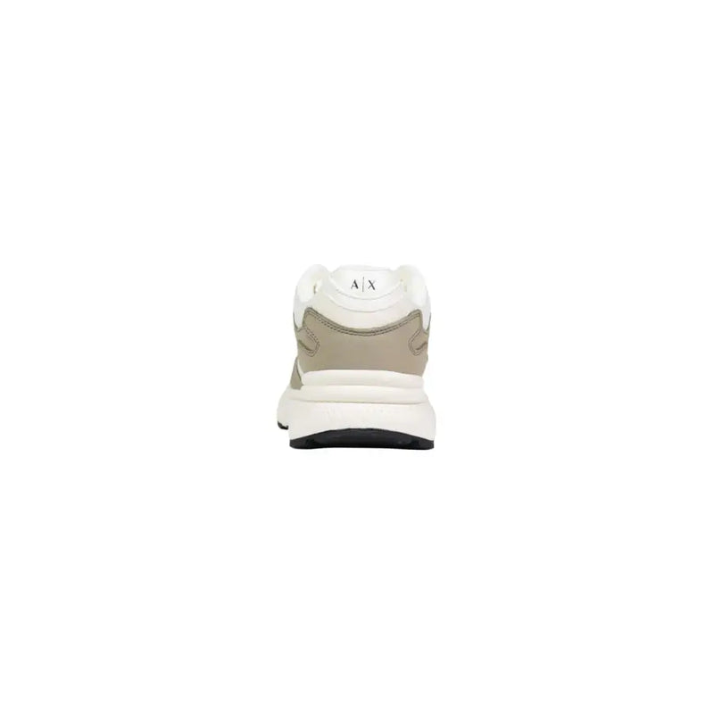 Armani Exchange Herren-Sneaker aus weißem und beigem Polyester mit klobiger Sohle und grüner Schnürung